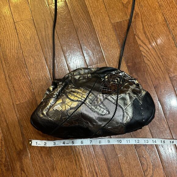 Vintage 80s Clemente Black & Silver Metallic Snakeskin Leathe Purse Clutch, RARE - Picture 3 of 14